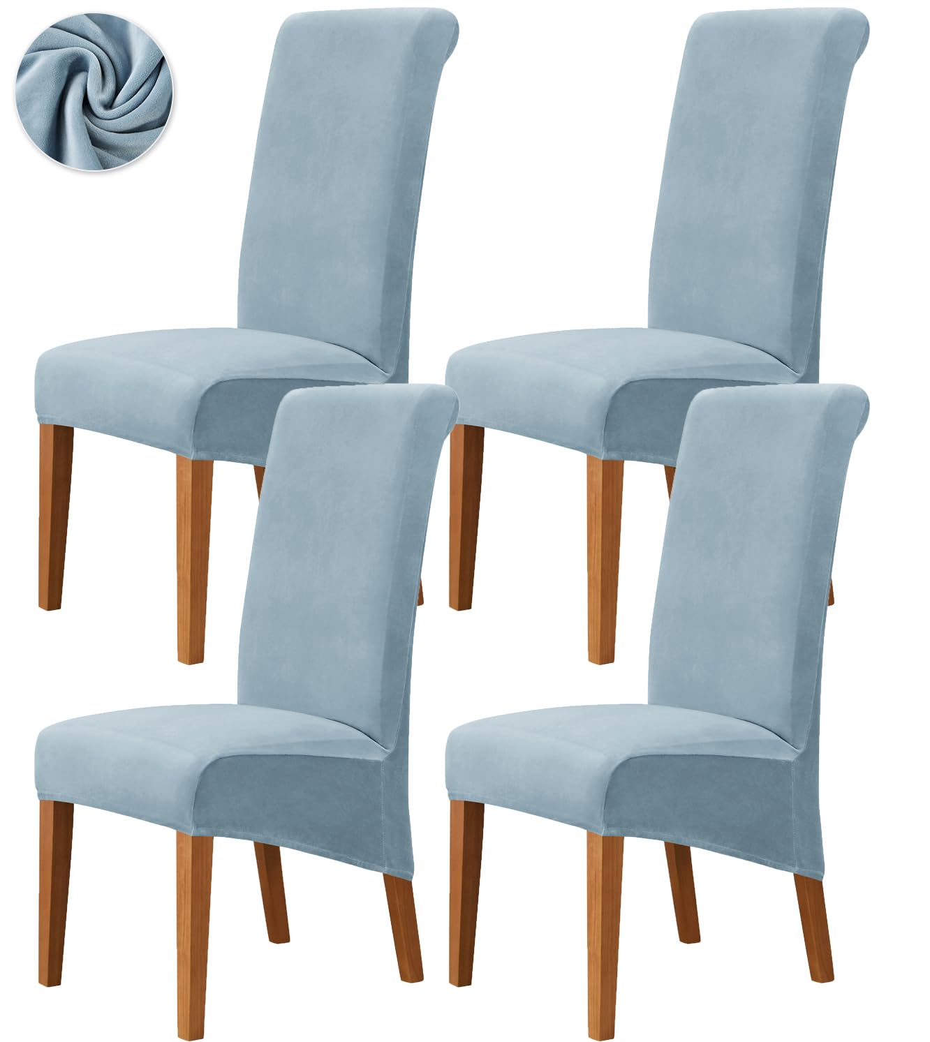 Deisy Dee Stretch XL/Oversized Extra Large Velvet Dining Room Chair Covers for Kitchen Dining，Removable Washable Chair Protectors Slipcovers (Babyblue