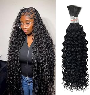 Human Braiding Hair for Boho Knotless Braids Bulk Curly Bundles Human Hair for Micro Braiding Wet and Wavy Water Wave No Weft Human Hair Extension for Box Boho Braids 2 Bundles Natural Color