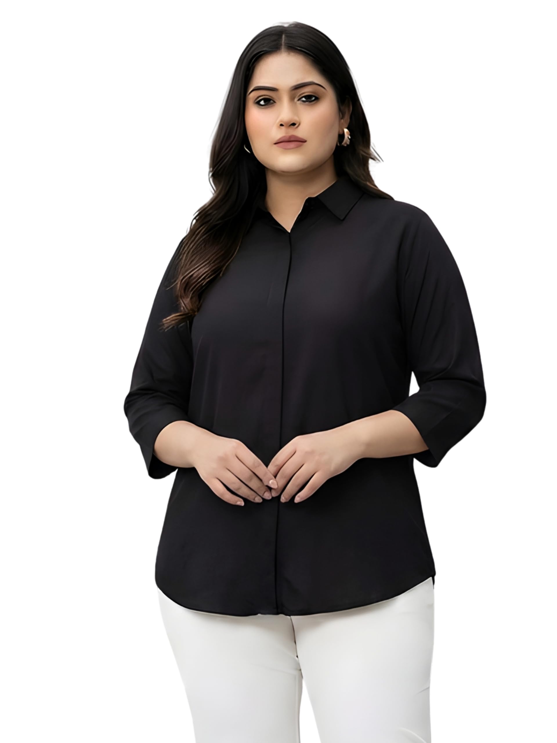 Women Plus Size Solid Concealed Placket Rayon Longline Shirt