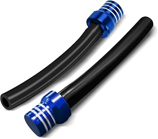 2 pcs Motorcycle Breather Hose Gas Fuel Tank Cap Vent, NC One Way Tank Valve Vent Tube with Aluminum Cap, Fuel Gas Cap Vent Tube Breather, ATV Off-Road Motorcycle Accessories (Blue)