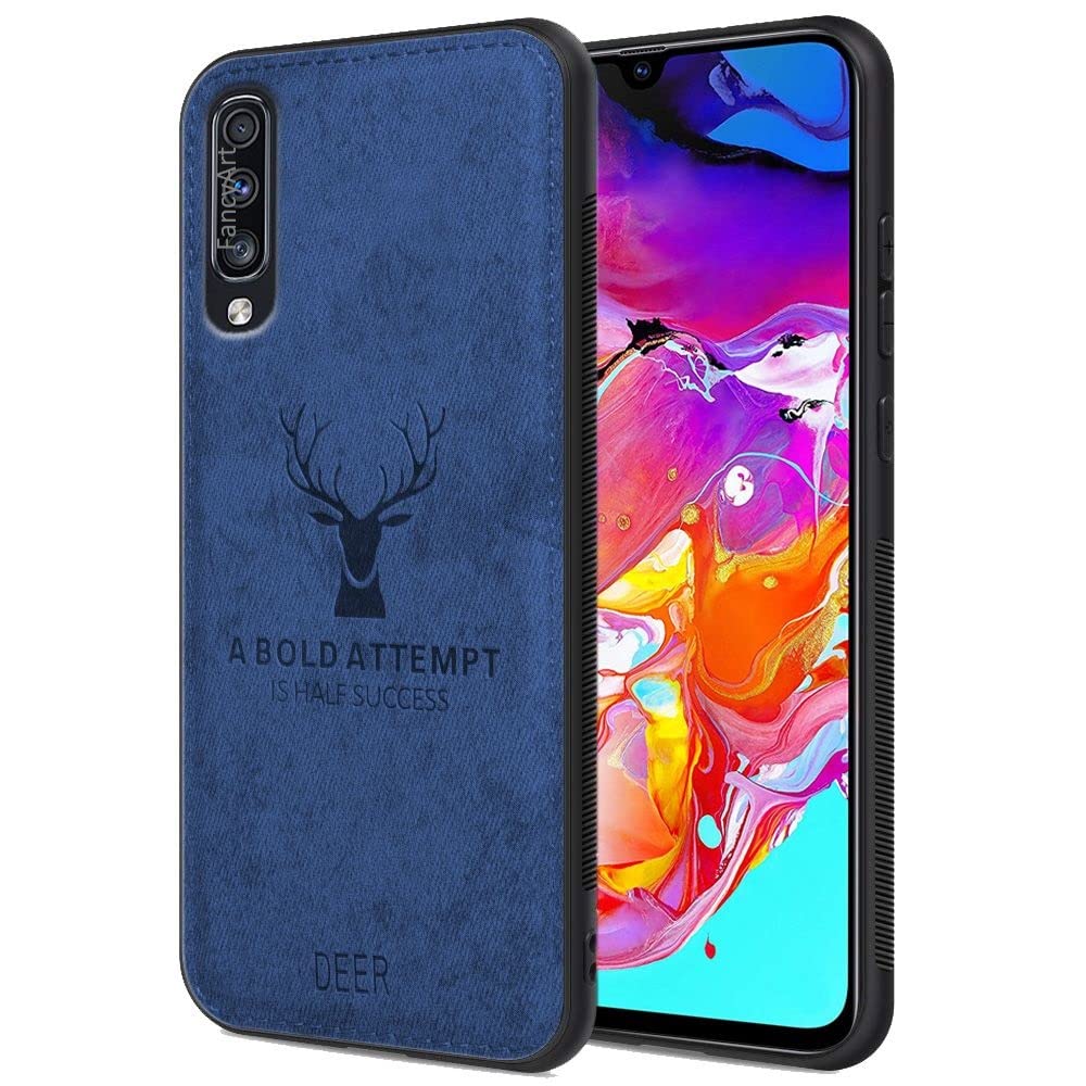 FancyArt Designer Cotton Fabric Leather Case Samsung Galaxy A30s Deer Pattern Inspirational Soft Case for Samsung Galaxy A30s - Blue