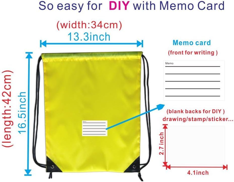 Drawstring Backpack Bulk 20 Packs Draw String Bags for Gym Sports Trip Pedestrianism Cinch Sack DIY for Women Men with Memo Card(yellow) - Image 2