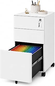 SAWJEC 3 Drawer Mobile File Cabinet Fully Assembled, White