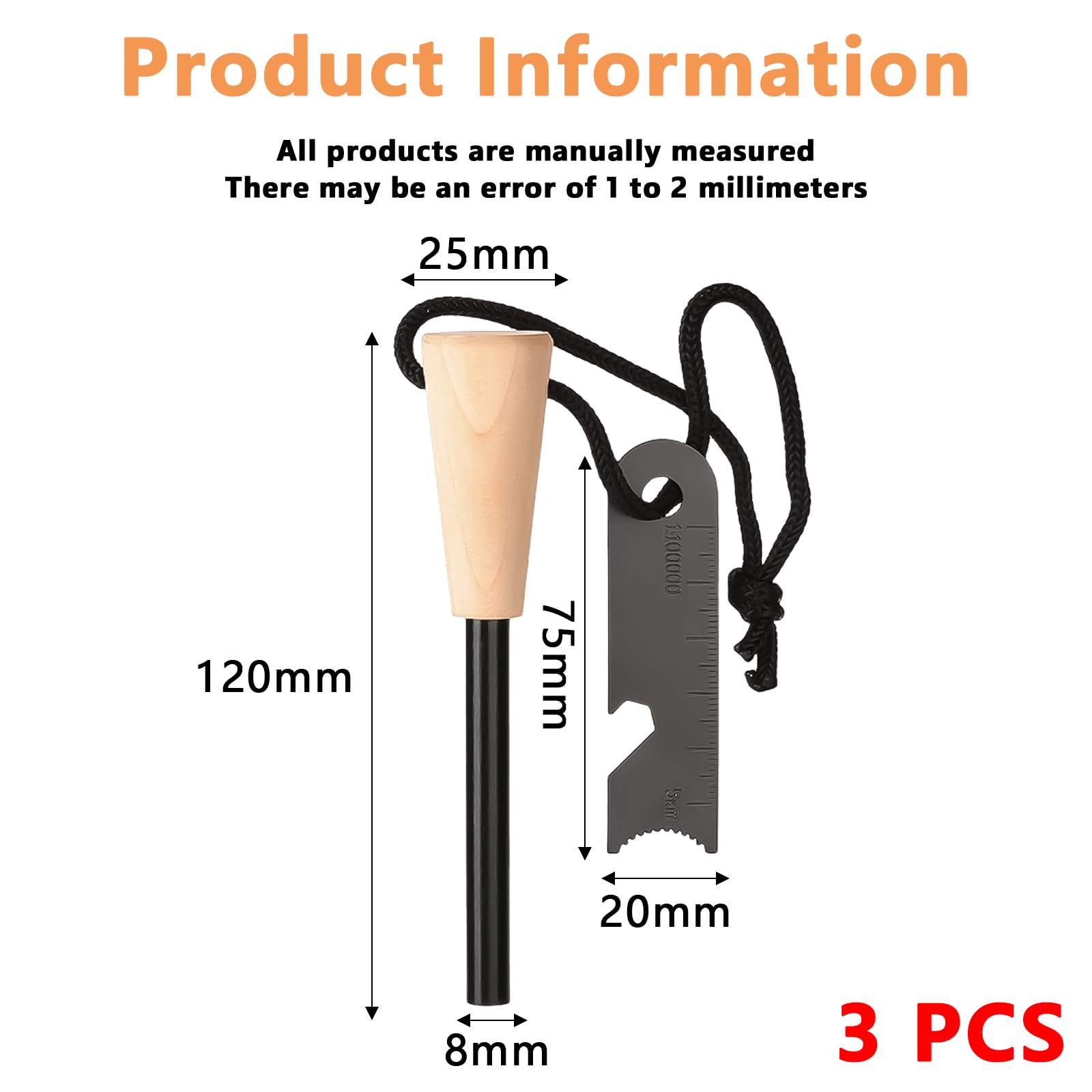 TUT Vuurstaal, survivalset, vuurstaal, XXL, vuursteen, survival met blaaspijp tondel paracord noodfluitjes ijzeren box, extreem sterke magnesium vuurstarter, vonkvlucht voor outdoor, bushcraft