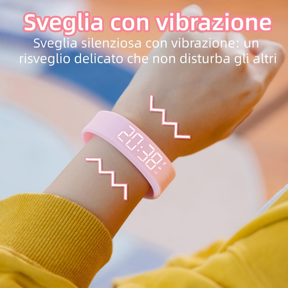 MEIION dotoxy Doxy Risveglio Garantito Orologio Sveglia Braccialetto con Vibrazione, Display LED, Contapassi, Monitor Sonno, USB Ricaricabile - Adatto per Uomo, Donna ed Adolescenti