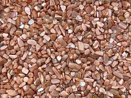 Image of GAF TREASURES 2 oz Lot Natural Semi Tumbled Gemstone Chips, Crushed Mini Crystals, Undrilled Crystal Chips (Peach Moonstone)