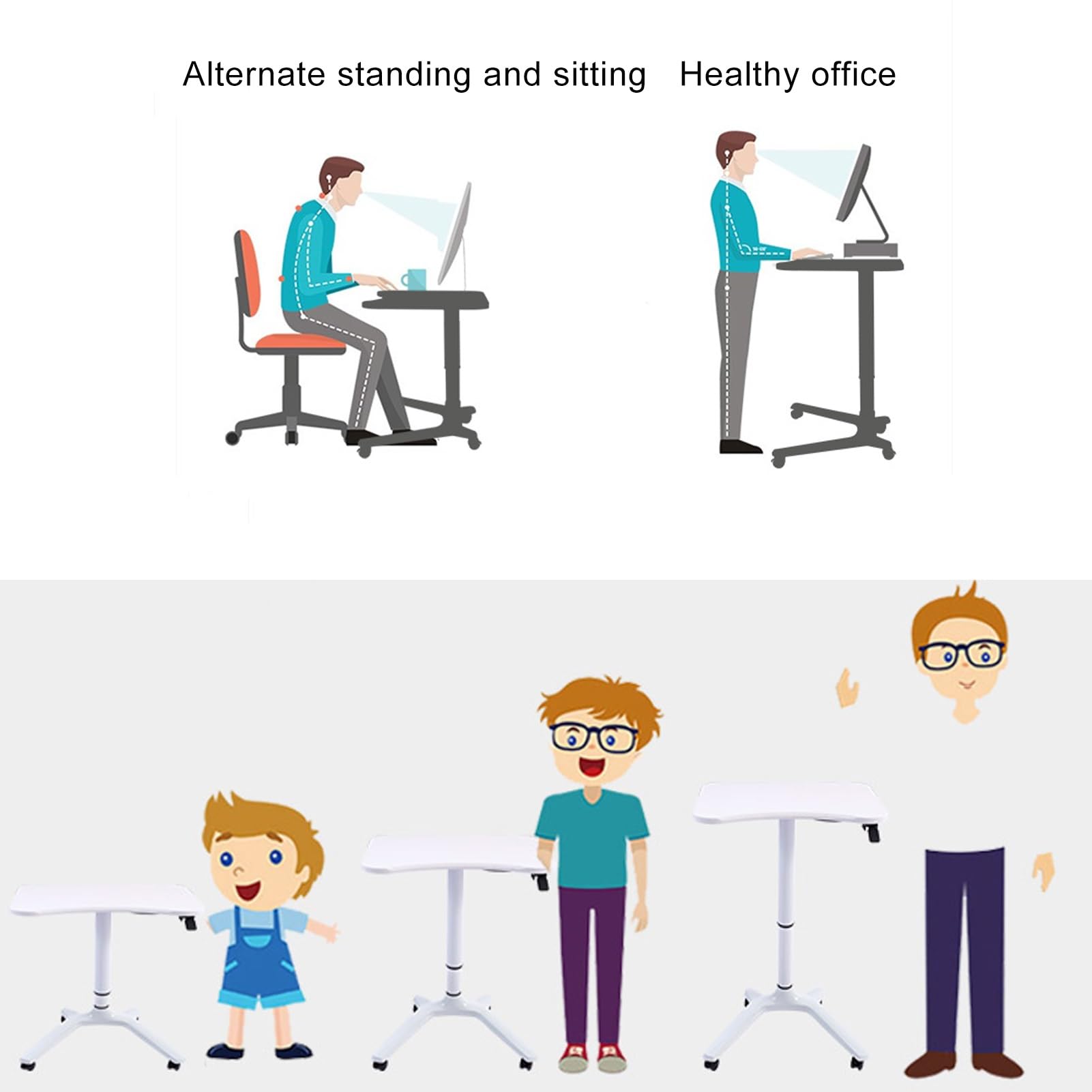 Regulowane podium na laptopa z uchylnym biurkiem z regulacją wysokości do siedzenia na stojąco, mobilna prezentacja, mównica na kółkach, do wystąpień publicznych, pracy biurowej i konferencji