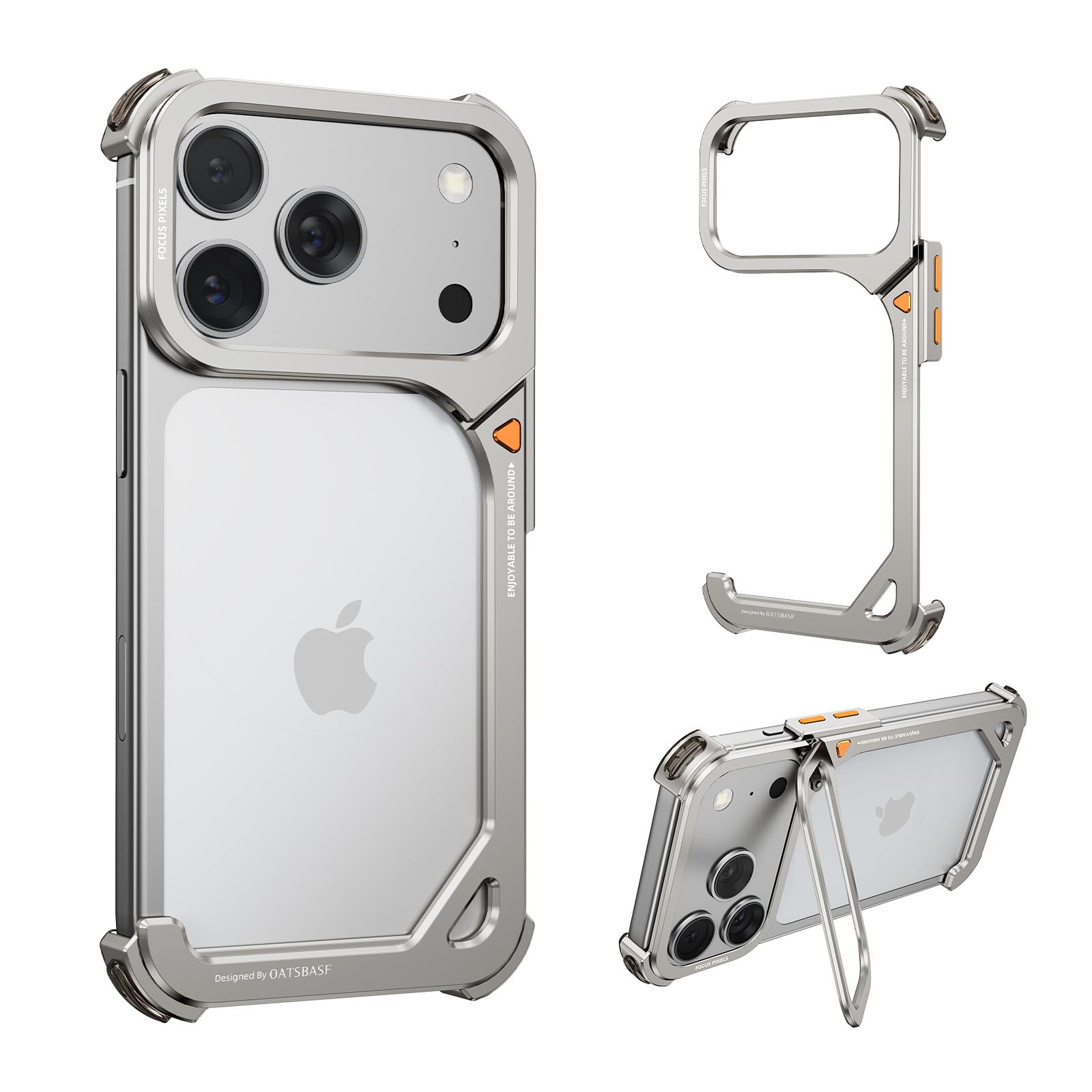 NIFBANG iPhone 17Promax用の9型バンパーケース 9型メタルフレームレス カメラスタンド搭載 9型アルミバンパー 金属 いphone 17Promax用のケース 角度調整スタンド 落下防止 米軍規格 耐衝撃 レンズ保護 四隅エアバッグ ミニマリスト薄型アイフォン 17プロマックス用のカバー グリップ感 持ちやすい かっこいい シルバー