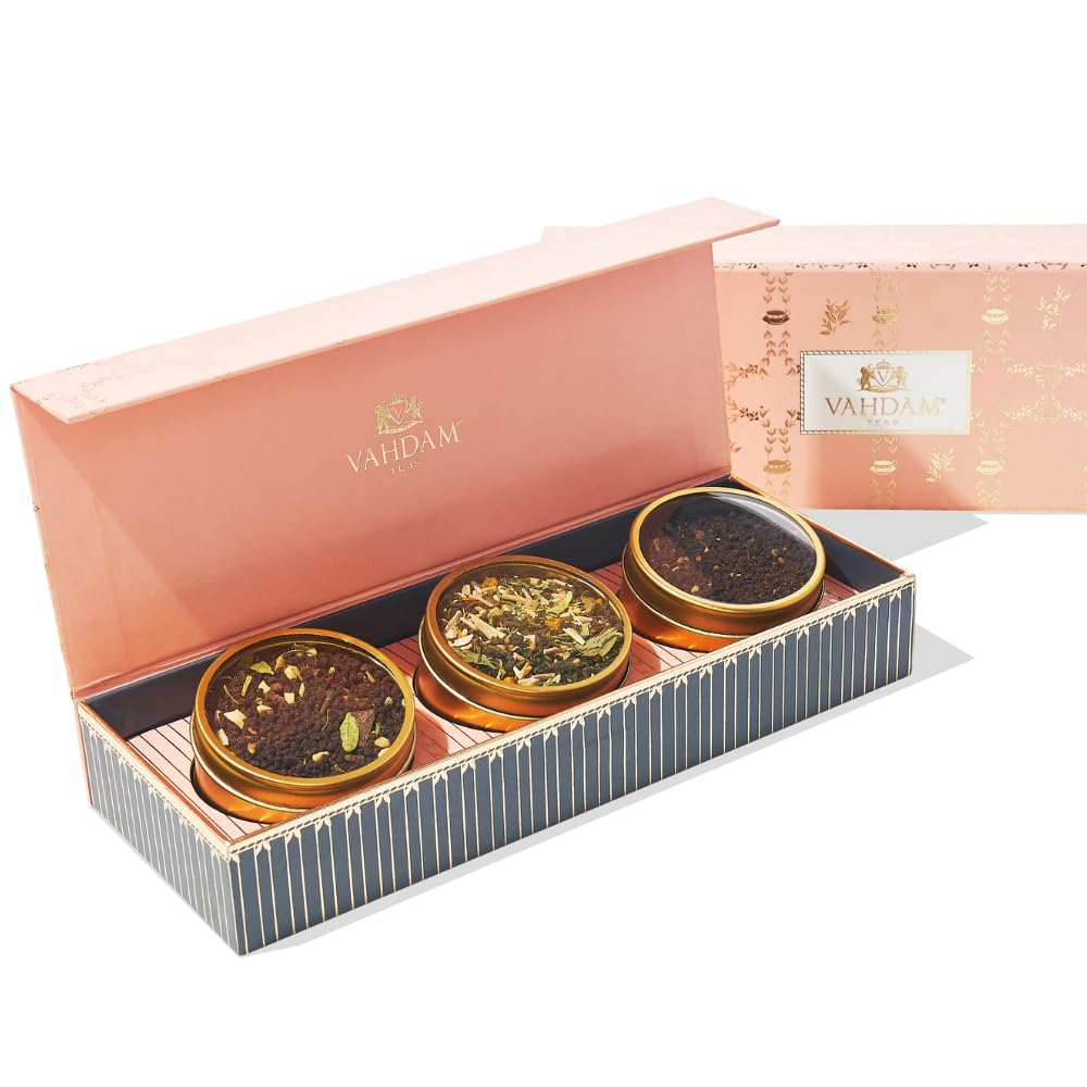 VAHDAM, BLUSH - Assorted Tea Gift Set, 3 Premium Teas in Tin Caddy Presentation Box | Loose Leaf Teas | Gift for everyone