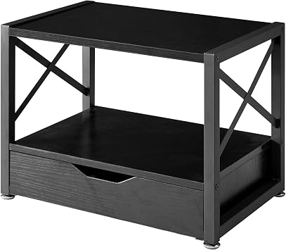 IBUYKE JPTLJ006B Printer Stand, Wooden, 2 Tiers, Desk Storage Rack, Lower Tier with Drawer, Desktop & Bottom Stand, Desktop Storage, Width 17.3 x Depth 11.4 x Height 13.0 inches 44 x 29 x 33 cm