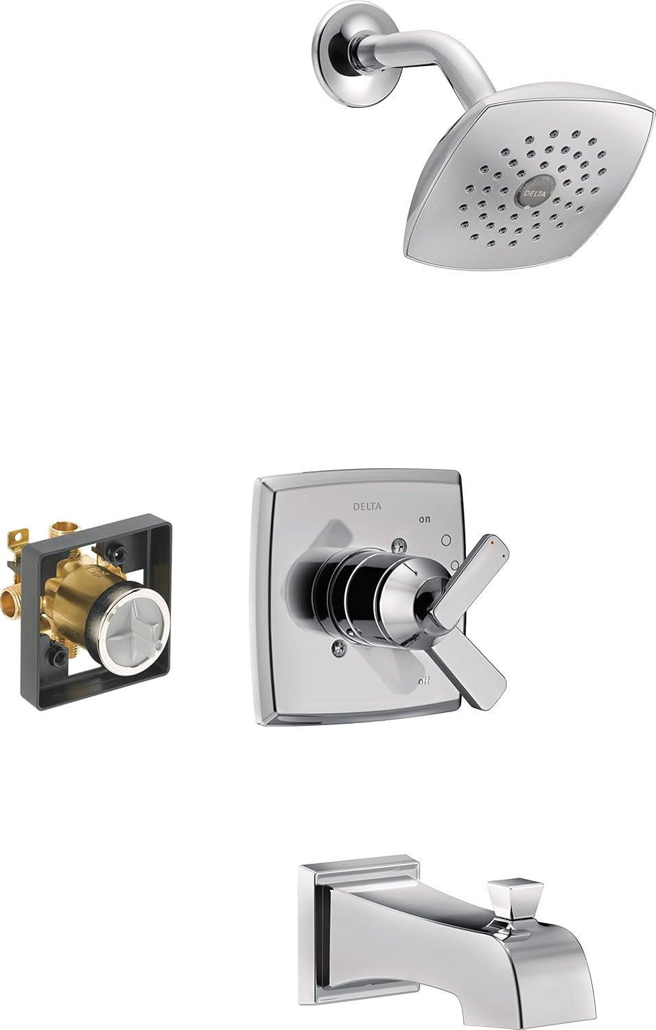 Ashlyn 17 Series Single-Handle Tub and Shower Trim Kit, Shower Faucet with Single-Spray Touch-Clean Shower Head, Chrome T17464 (Valve Included)