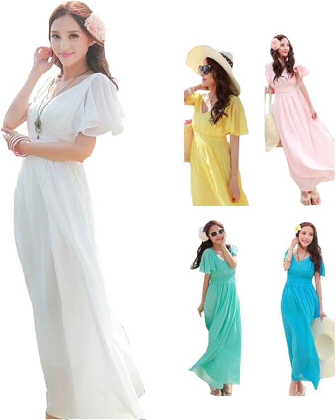 Amazon Co Jp ノーブランド品 夏ワンピース レディース 白い マキシワンピース ドレス パーティー ワンピース ロングワンピース 大きいサイズ ホワイト 5色選べる 体型カバー S ブルー 服 ファッション小物