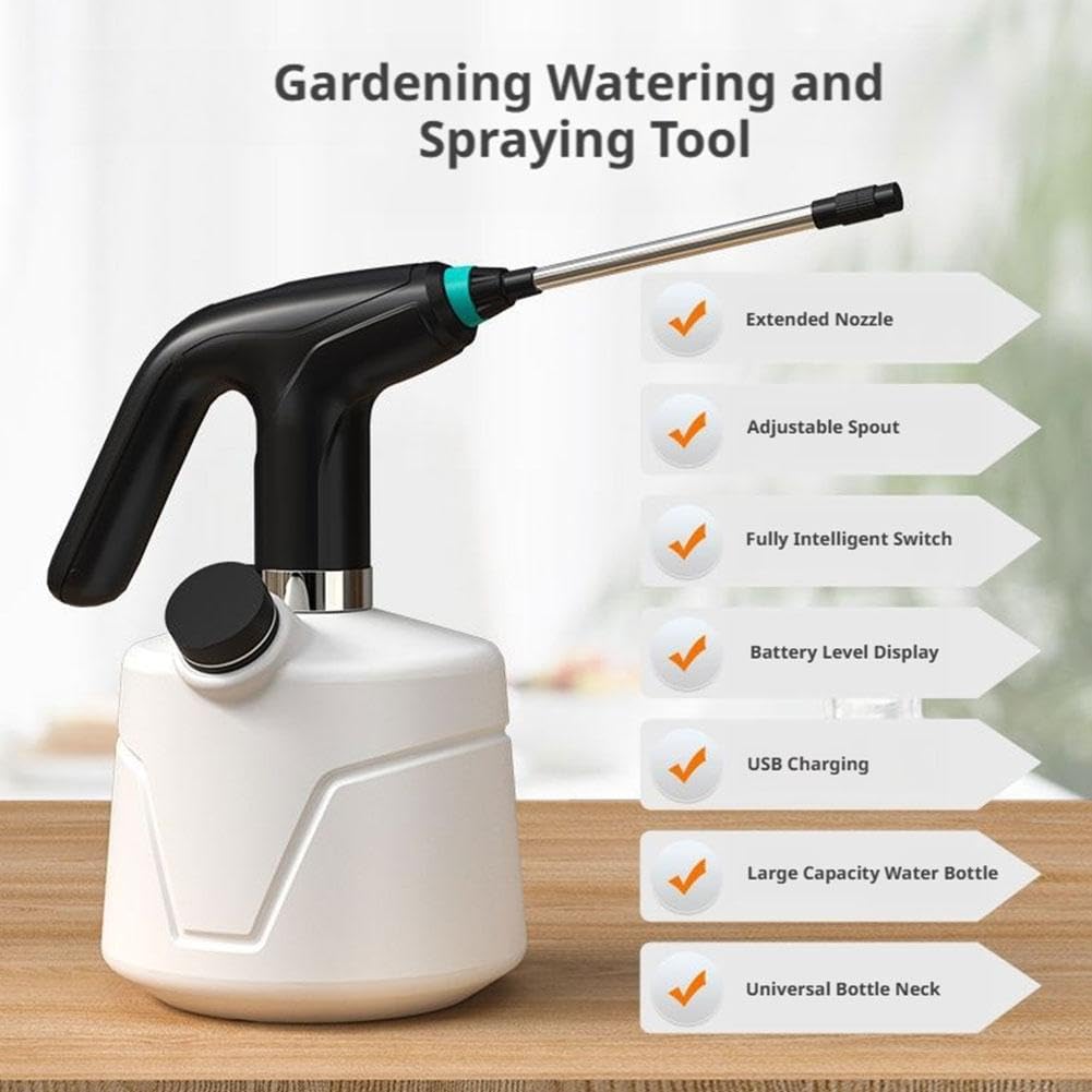 Spruzzatore elettrico, flacone spray automatico di grande capacità da 2 l, con tubo di prolunga e batteria a lunga durata, annaffiatoio portatile per giardinaggio, irrigazione piante, pulizia auto e