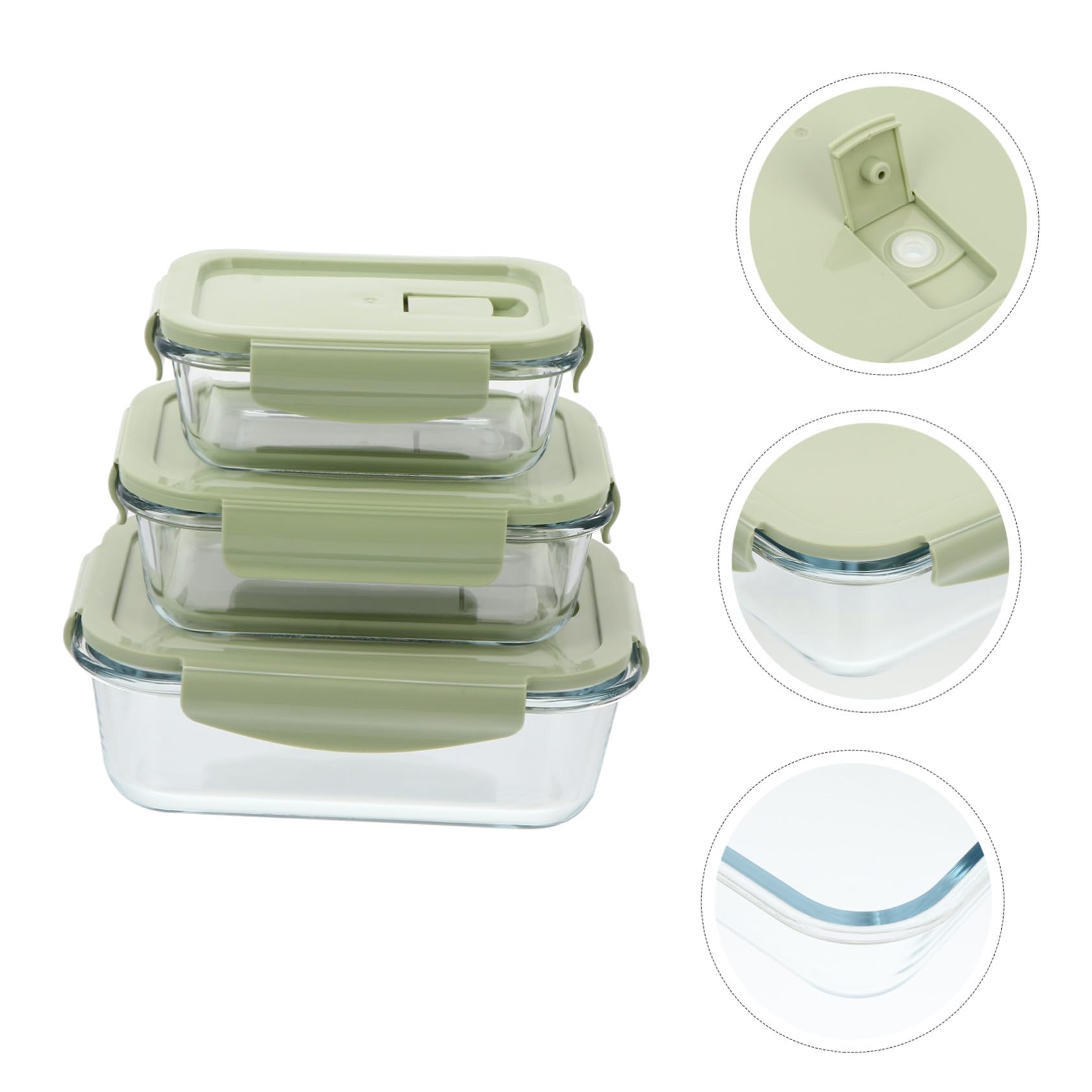 Hohopeti Boîte à Bento en Verre 3 Pièces Vert, Couvercle Pp Facile à Ouvrir