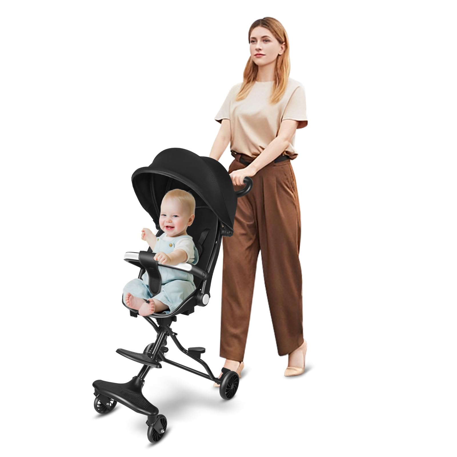 Poussette Canne, 0-4 ans, 0-25 kg, Poussette Bebe Légère et Compacte, Position Allongée, Pliage Automatique,30 * 55 * 86,5 cm - Noir