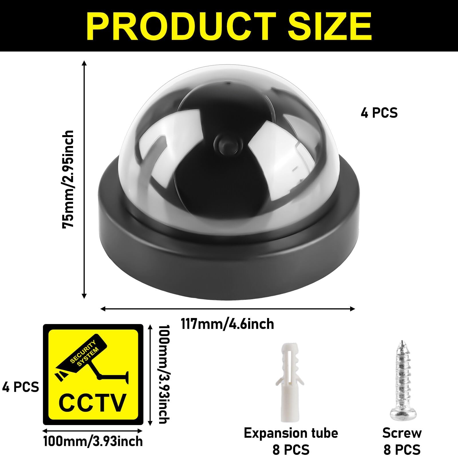 Telecamera di sicurezza finta CCTV 4 pezzi con luce LED, cupola per interni ed esterni