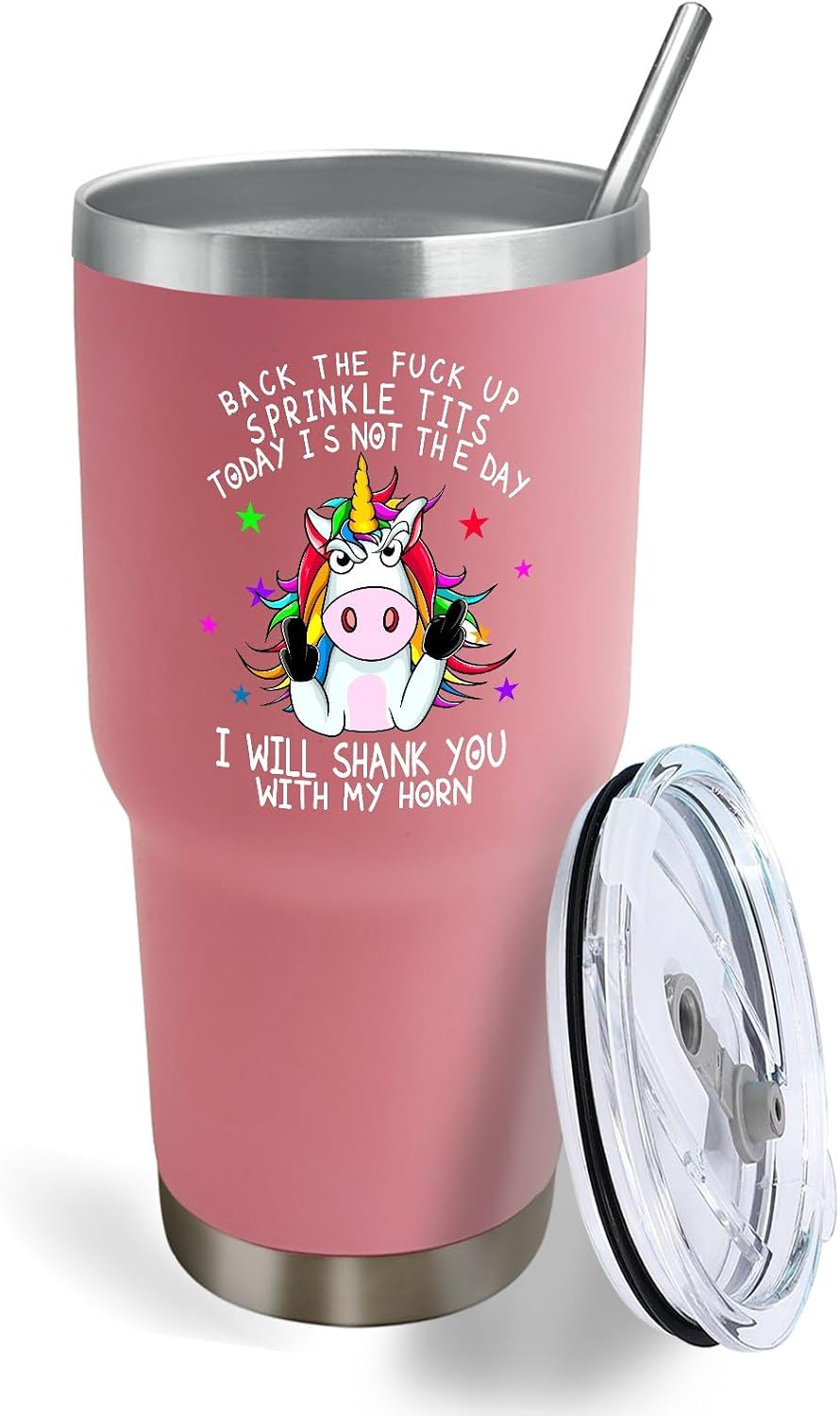 30 oz Tumbler Pink Tumbler Back the Fuck Up Sprinkle Tits, Funny Unicorn Tumblers with Lid and Straw Insulated Tumbler Stainless Steel Tumblers image 2