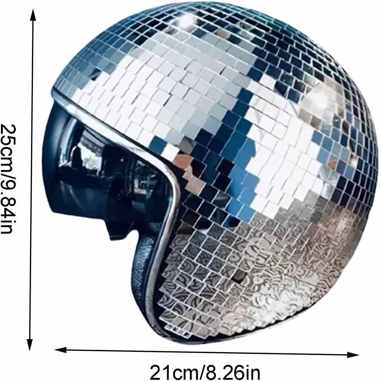 Casque de bal disco, casque de bal disco, casque de boule à paillettes miroir, avec visière rétractable, pour fête DJ