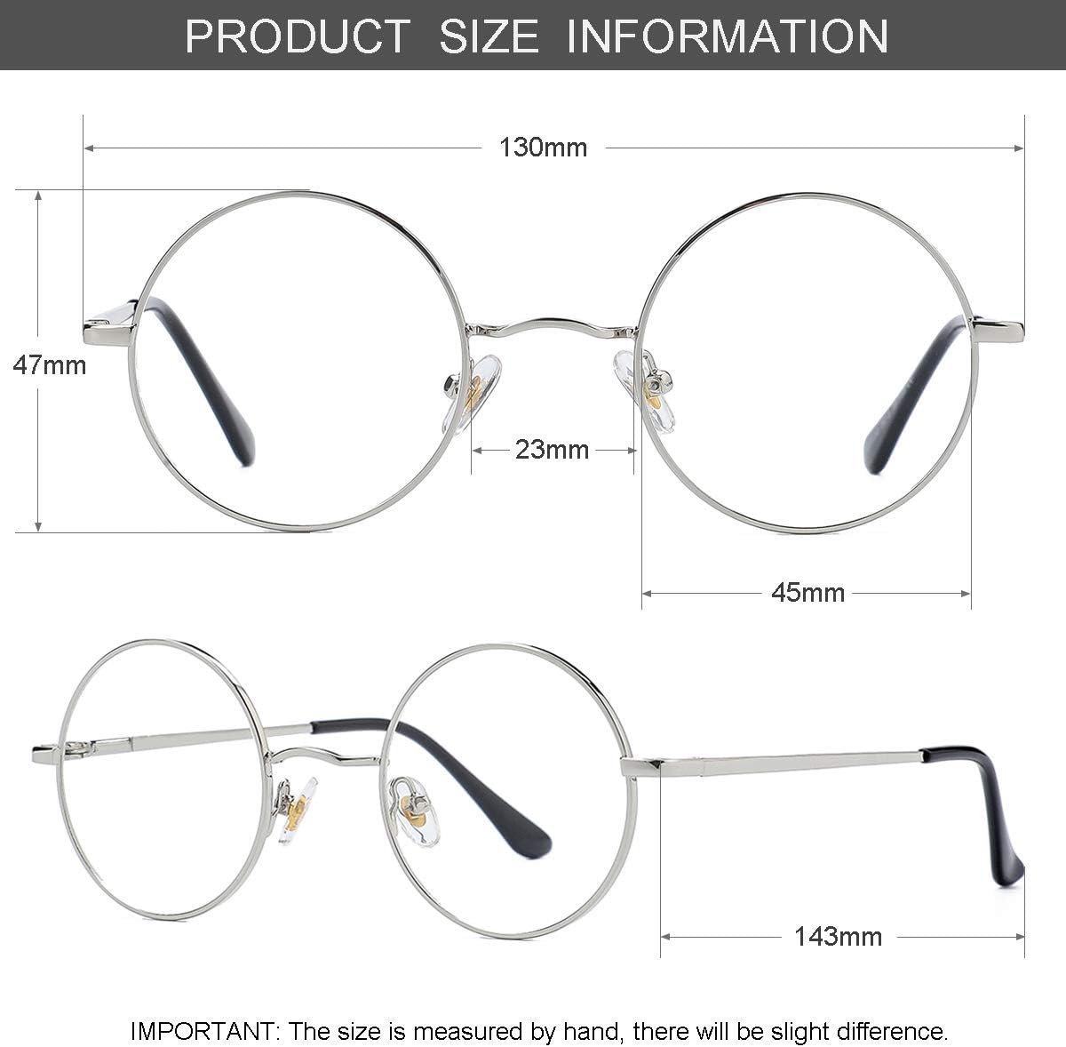 Gleyemor Polarized Round Sunglasses for Men Women Hippie Small Circle Glasses Red Yellow Lenses T2 Silver/Clear Lens 45 Millimeters image 6 of 7 B08DNQ7XQS