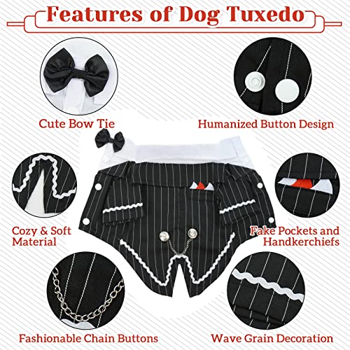 Dentrun Dog Stylish Suit Bow Tie Costume, Puppy Tuxedo Wedding Halloween Birthday Cosplay Shirt, Pet Formal Clothes For Small Medium Dogs #TOP2