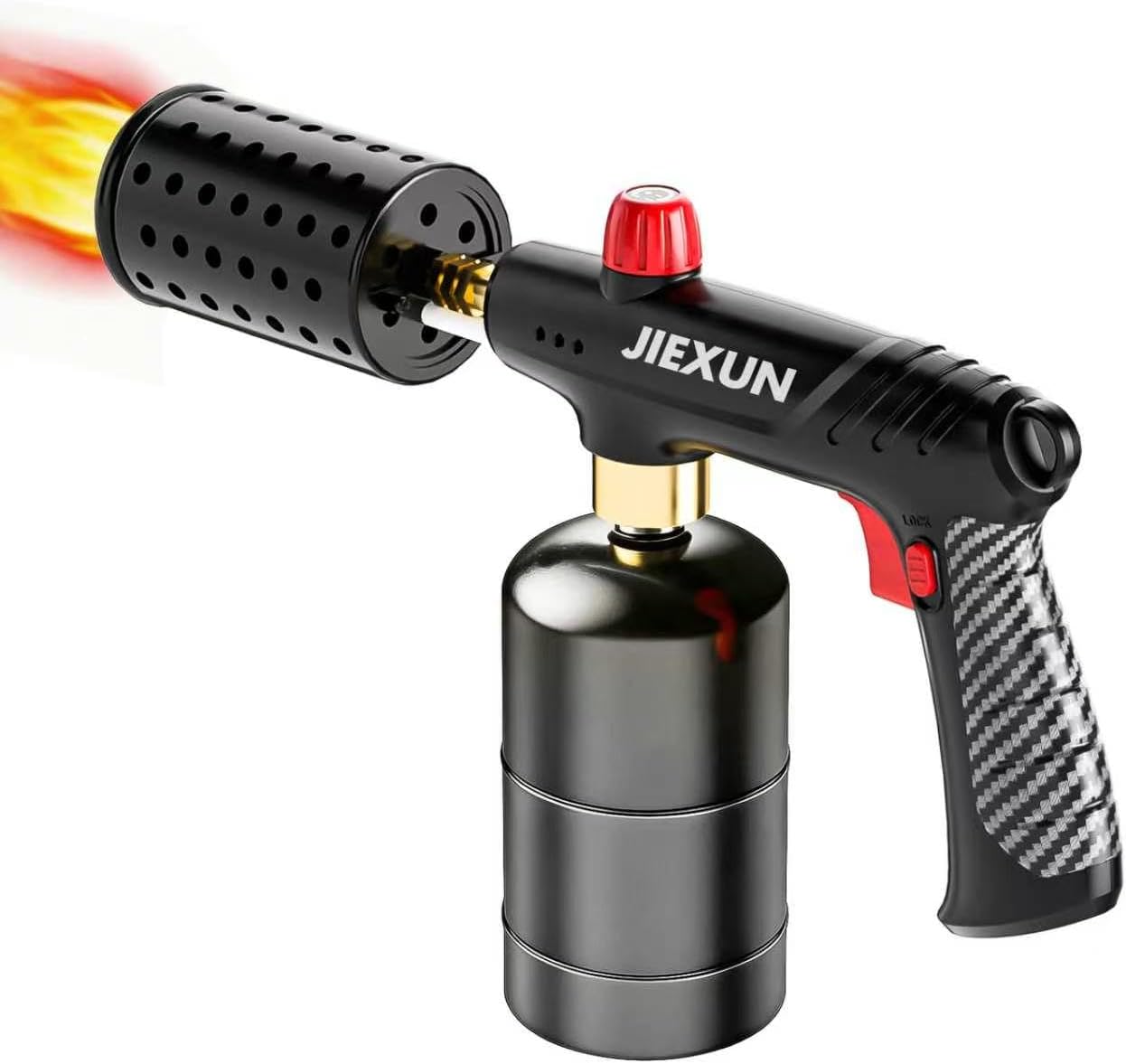 Propane Gun Torch, Adjustable Flamethrower Gun for Adults, Blow Torch Gun with Safety Lock, Ideal for Lighting Charcoal, Camping, BBQ, Grill & Sous Vide Cooking (Tank Not Included) Black