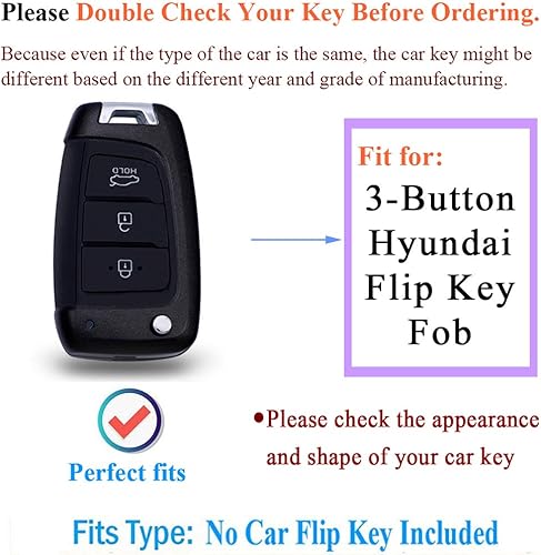 Miniatura 2 de SANRILY Funda para llave con tapa de 3 botones para Hyundai Solaris 2 i30 Kona 2017 2018 sin llave con diseño de fibra de carbono, TPU suave,