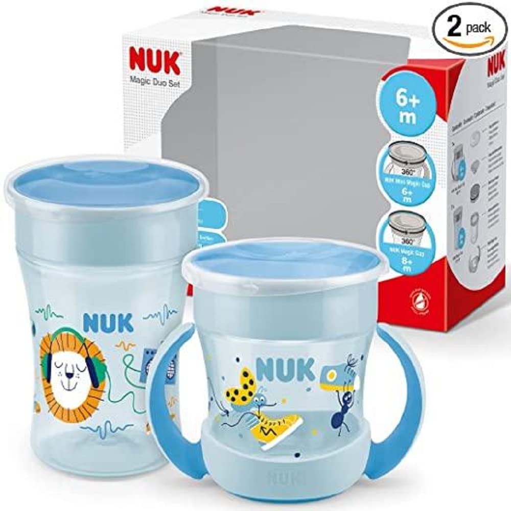 NUK Magic Cup & Mini Magic Cup Trinklernbecher Duo-Set | auslaufsicherer 360°-Trinkrand | 6+ Monate | auslaufsicher und BPA-frei | 160 ml & 230 ml | blau