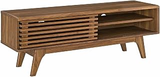 Modway Render 48-Inch Mid-Century Modern Walnut TV Stand - Low Profile Media Console with Sliding Door Storage