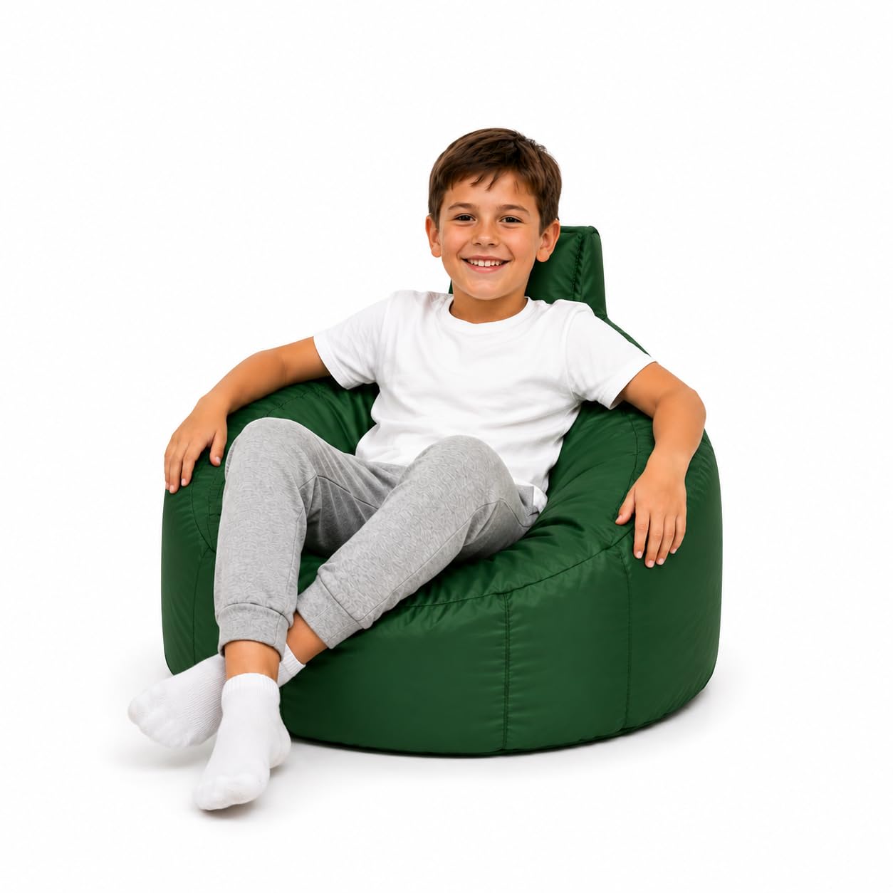 MaxiBean Children's Round Bean Bag Chair, Waterproof Indoor Outdoor Kids Gaming & Reading Seat, Ready Filled, Water Resistant Polyester, Made in UK, 55 x 55 x 60cm, (GREEN)