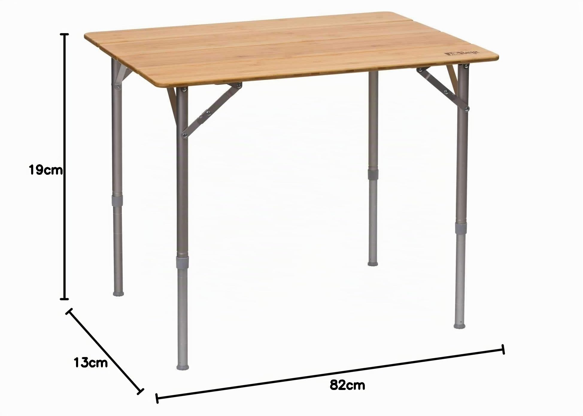 Berger Carry Table Pliante de Camping, Plateau en Bambou, Cadre en Aluminium, 80 x 60 cm, Argent, Marron Clair