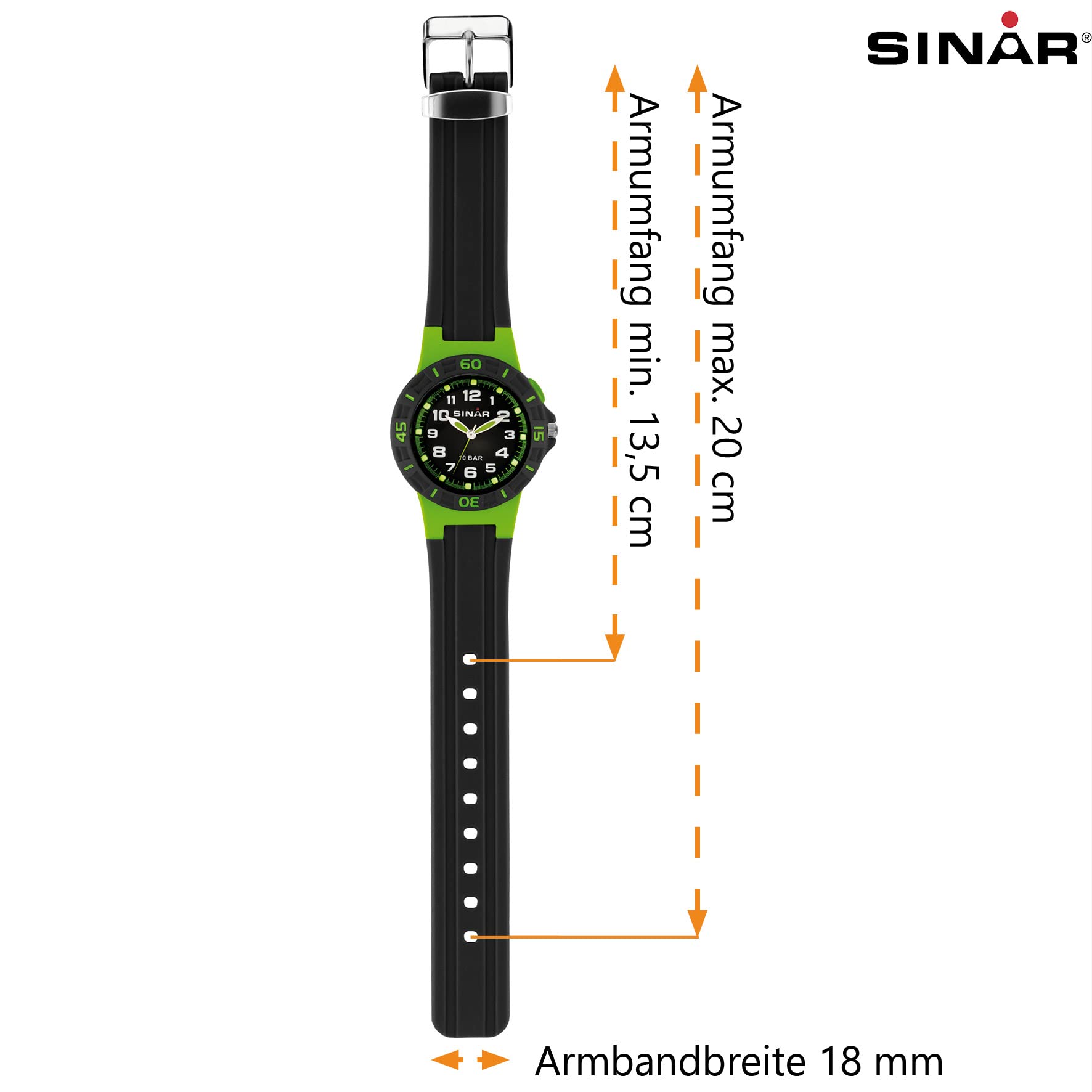 Sinar Montre de 20–3 XB Unisexe Caoutchouc Plastique 10bar Analogique lumière Vert