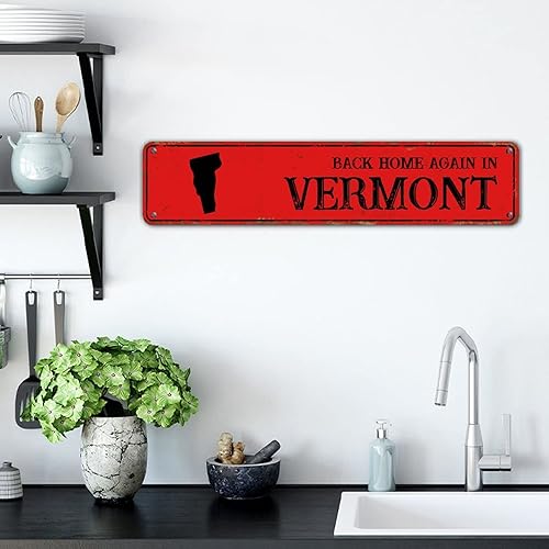 Miniatura 8 de Back Home Again In Vermont State - Letreros de metal con diseño de mapa de estado, decoración de silueta roja para jardín, patio, resistente a la