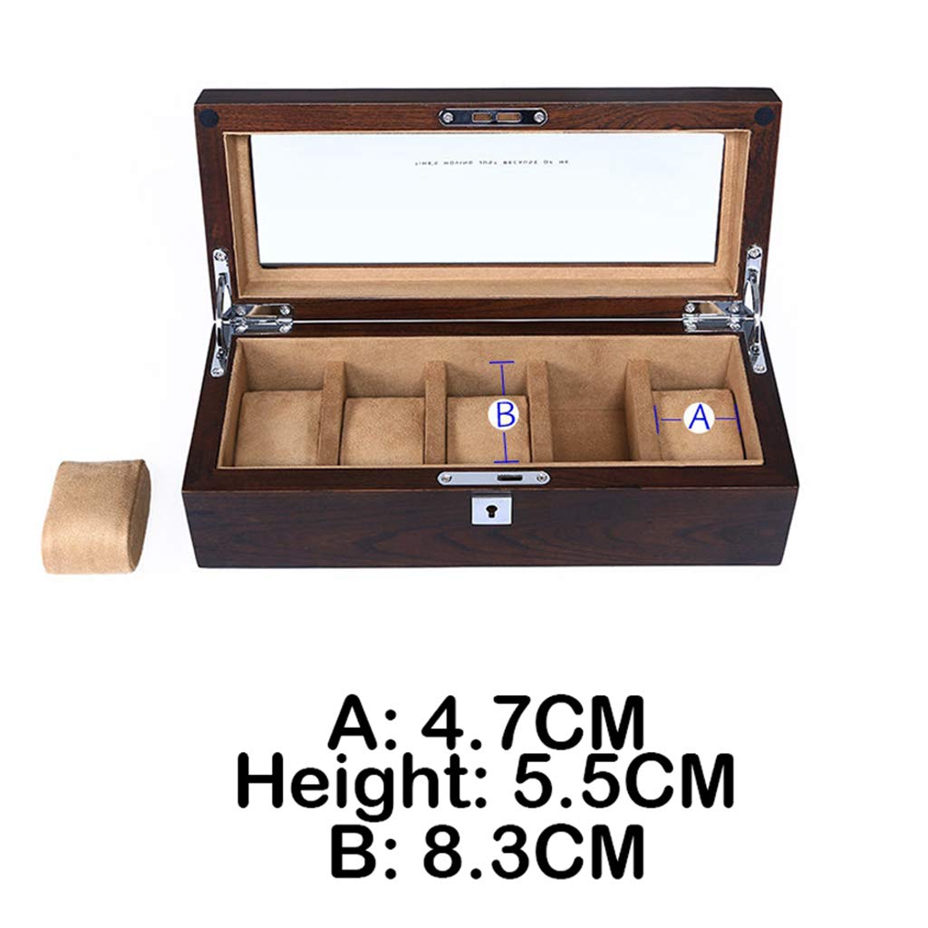 Caja de reloj, caja de colección de joyas, soporte organizador, bandeja para pulsera, caja de almacenamiento de exhibición de madera con tapa de vidrio y 5 almohadas de almacenamiento extraíbles