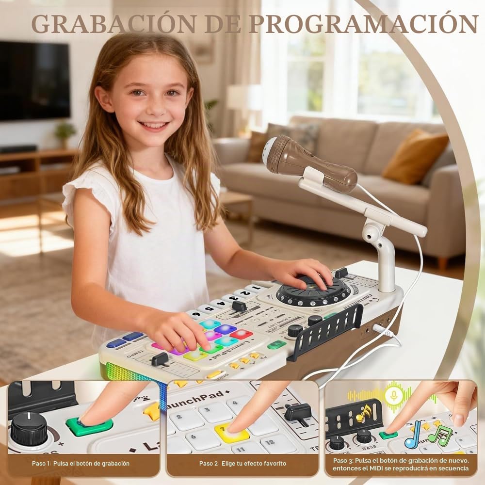 NEWFUN Mesa De Mezclas Dj para niños,Bluetooth Con Micrófono Ajustable, Teclado Con Iluminación Degradada, Alimentado Por Batería, Adecuado Como Regalo De Nivel Inicial Para Niños De 3 a 12 Años.
