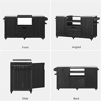 66.5" Outdoor Grill Cart with Storage, Movable Outdoor Kitchen Island with Stainless Steel Top & Wheels, Solid Wood BBQ Tables with Drawer/S-Hook/Bottle Opener for Outside Patio (Black)