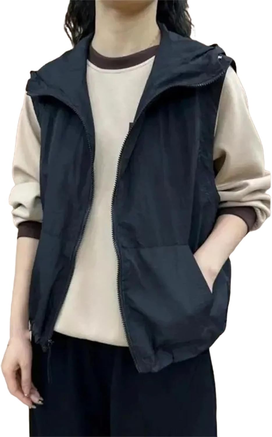 Women's Retro Thin Vest Coat Spring Hooded Casual Vests Versatile Elegant Sleeveless Waistcoat Top