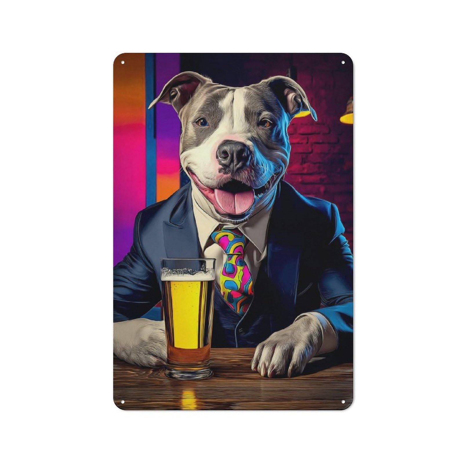 Junmoney Dog In Suit Enjoying Beer -27 Retro Vintage Tin Sign 30X20cm, Cafe Wall Decor For Kitchen, Cafe, Pantry Or Dining Room
