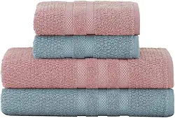 Jogo De Banho Buddemeyer Vanilla Extra Soft 100% Algodão Toalha Alta Absorção Macia Grande 4 Peças - Banho e Rosto - Presente (Azul Rosa 1732/3217)