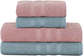 Jogo De Banho Buddemeyer Vanilla Extra Soft 100% Algodão Toalha Alta Absorção Macia Grande 4 Peças - Banho e Rosto - Presente (Azul Rosa 1732/3217)