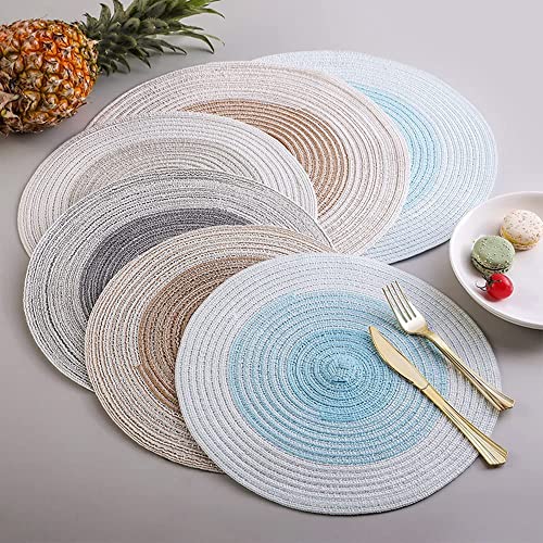 Image of Jute Placemats Set of 6 Heat Resistant Round Place Mats Natural Jute Woven Braided Table Mats Thick Farmhouse Placemats Trivet Round Braided Placemats for Dining Table(Cream, Set of 6)