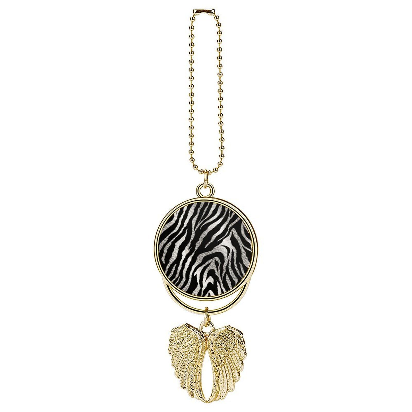 Black and White Zebra Print Car Pendant Car Rearview Mirror Pendant Custom Photo Car Hanging Ornament Car Rear View Mirror Hanging Accessories Angel Wing Car Charm Gift for Men Women