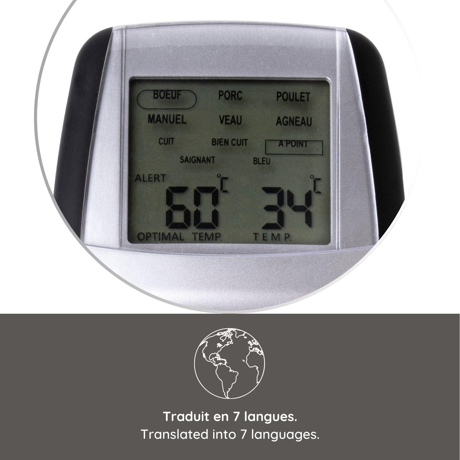 Mastrad Thermosonde De Cuisson m°classic+ Thermomètre Sonde 0-210°C Programmable Viande Cuisson Compatible Four BBQ Induction Alarme Temps Restant 1 Pile AAA