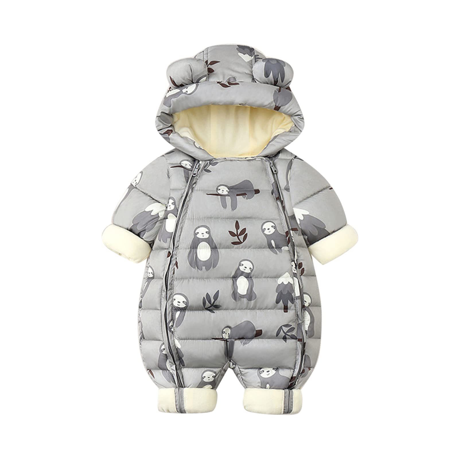 RNTOP Baby Winter Snowsuit Infant Warm Coat Newborn Bear Hoodie Jumpsuit Romper for Boys Girls (Grey, 9-12 Months)