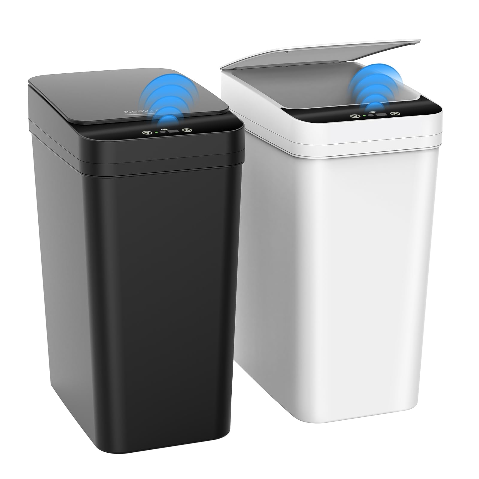 Kssvzz 2er Set Mülleimer Bad mit Sensor, 10L Elektrischer Mülleimer mit Deckel, Automatischer Mülleimer für Büro Schlafzimmer Badezimmer Küche (Schwarz, Weiß)