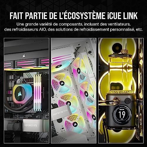 CORSAIR iCUE Link H100i RGB Liquid CPU Cooler - 240mm AIO - Ventilateurs QX120 RGB - Convient à Intel® LGA 1700, AMD® AM5 - Hub Système iCUE Link Inclus - Blanc