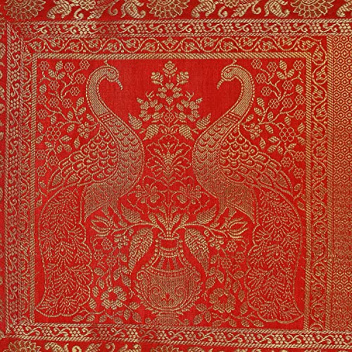 Image of Red Table Runner Room Decor Silk Brocade Jacquard Long Runner Table Cloth 4 & 6 Seater Dinning Table (16 Inches X 60 Inches)