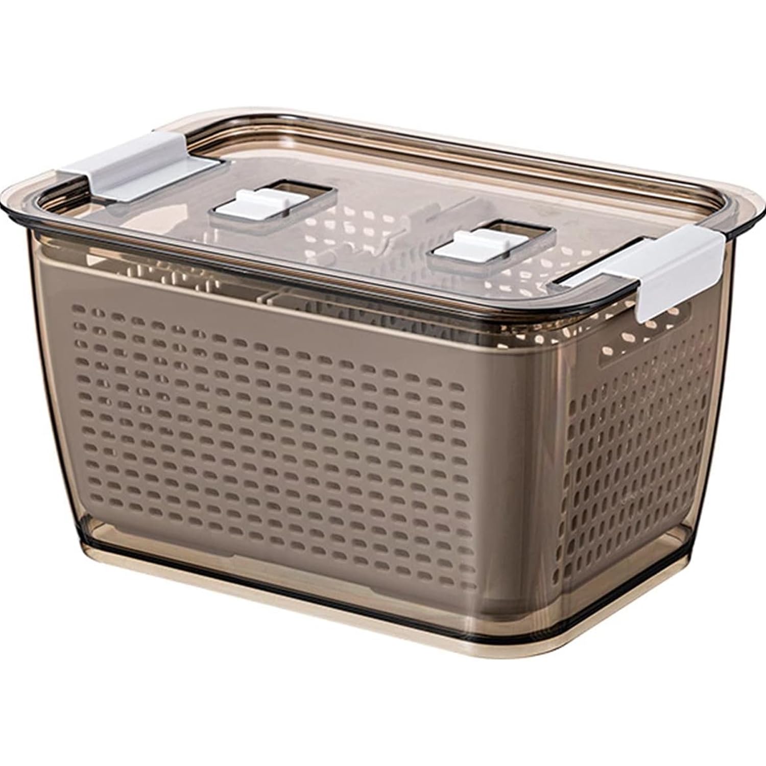 Kuber Industries Small Refrigerator Storage Crisper with Lid & Detachable Hollow Basket (Brown)