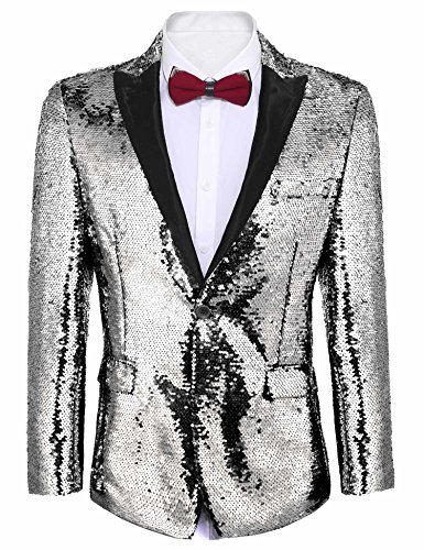 Men's Shiny Sequins Suit Jacket Blazer One Button Tuxedo for Party,Wedding,Banquet,Prom