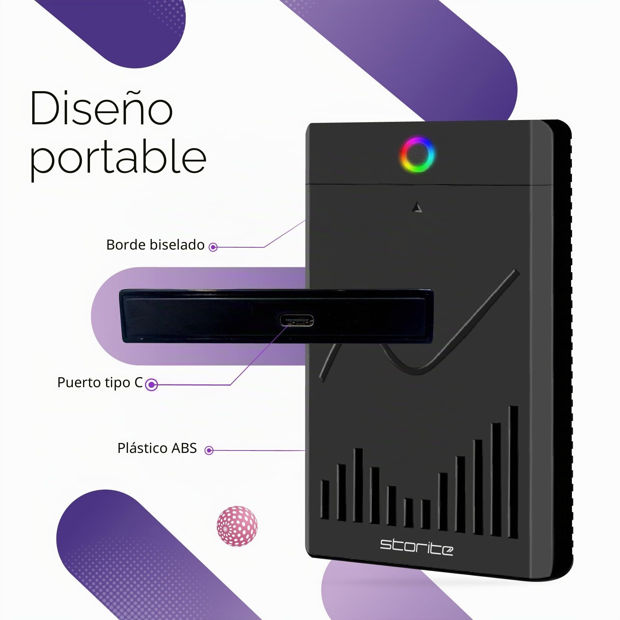 Storite - Disco Duro Externo Portátil Tipo C De 500 GB, Almacenamiento De Copia De Seguridad HDD De 2,5" con Transferencia De Datos Rápida USB 3.1/USB C, Compatible con Teléfono, Xbox One (Negro)