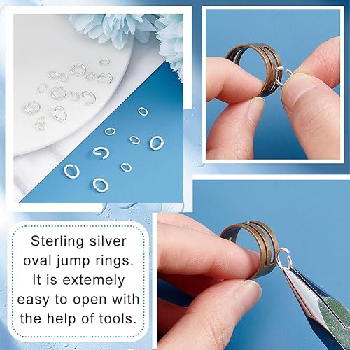 Miniatura 4 de AHANDMAKER 30 anillos de plata abiertos, 3 tamaños, anillos de plata de ley 925, anillos de enlace ovalados, conectores de anillos de joyería para